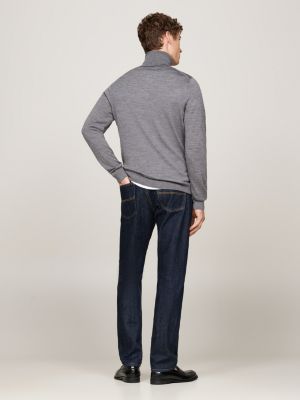 grey smart casual roll neck jumper for men tommy hilfiger