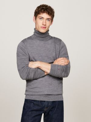 pull smart casual à col roulé grey pour hommes tommy hilfiger