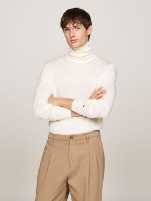 white smart casual roll neck jumper for men tommy hilfiger