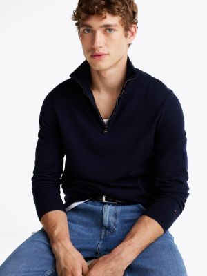 blue smart casual half-zip wool jumper for men tommy hilfiger