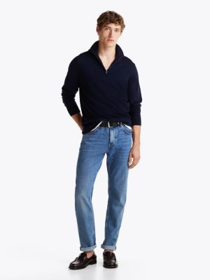 blue smart casual half-zip wool jumper for men tommy hilfiger