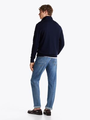 blue smart casual half-zip wool jumper for men tommy hilfiger