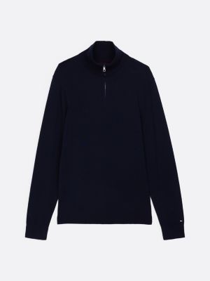 blau smart casual wollpullover mit reißverschluss für herren - tommy hilfiger