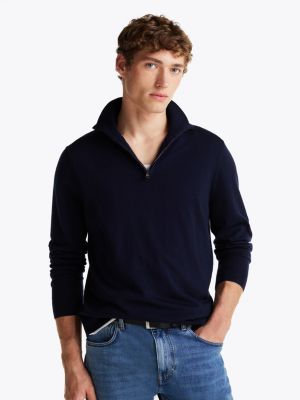 blue smart casual half-zip wool jumper for men tommy hilfiger