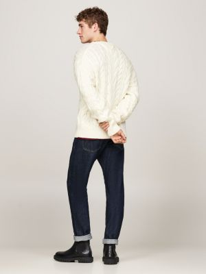 pullover in misto lana con scollatura a v bianco da uomini tommy hilfiger