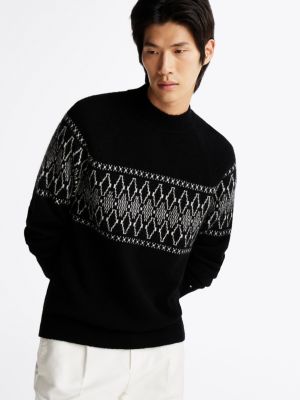 pullover th x festive relaxed fit con motivo fair isle nero da uomini tommy hilfiger