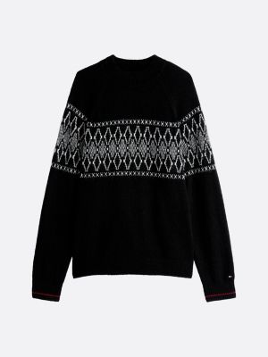 pullover th x festive relaxed fit con motivo fair isle nero da uomini tommy hilfiger