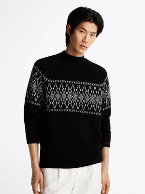 pull décontracté th x festive fair isle black pour hommes tommy hilfiger