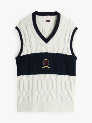 white crest cable knit sweater vest for men tommy hilfiger