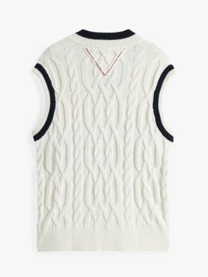 Crest Cable Knit Sweater Vest White Tommy Hilfiger