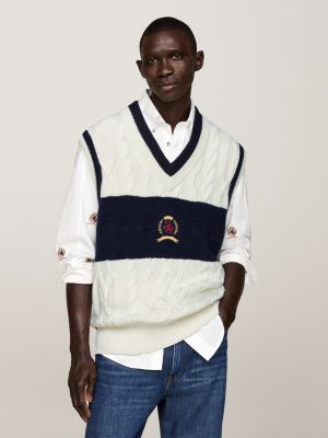 white crest cable knit sweater vest for men tommy hilfiger