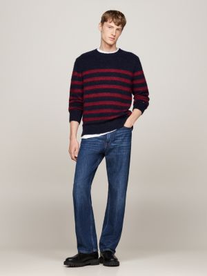 pullover relaxed fit a righe con alpaca rosso da uomini tommy hilfiger