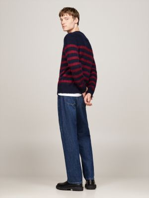 pullover relaxed fit a righe con alpaca rosso da uomini tommy hilfiger