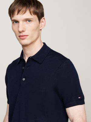 blue smart casual pure wool polo shirt for men tommy hilfiger