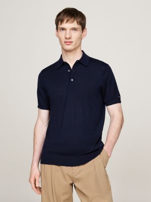 polo smart casual in pura lana blue da uomini tommy hilfiger