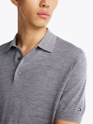 grey smart casual pure wool polo shirt for men tommy hilfiger