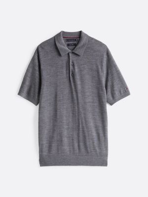 grey smart casual pure wool polo shirt for men tommy hilfiger