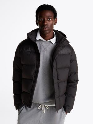 Mens black bubble coat with hood on sale