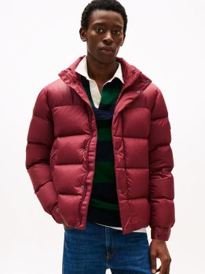 Mens red puffer jacket with fur hood online