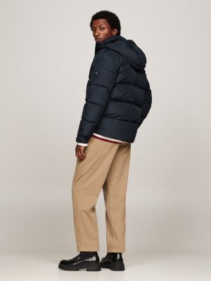 blue down hooded puffer jacket for men tommy hilfiger