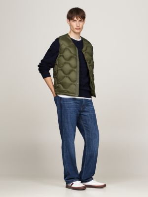 veste légère sans manches matelassée en duvet kaki pour hommes tommy hilfiger