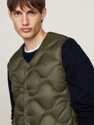 veste légère sans manches matelassée en duvet kaki pour hommes tommy hilfiger