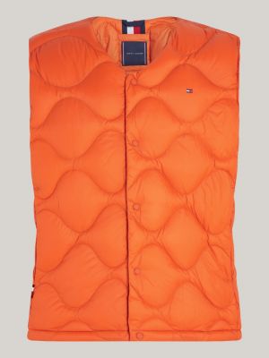 oranje doorgestikte bodywarmer met donsvoering voor heren - tommy hilfiger