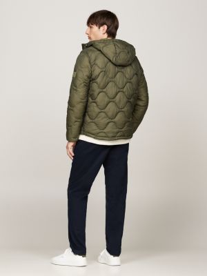khaki onion quilted thermal hooded jacket for men tommy hilfiger