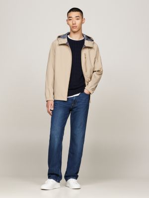 beige windproof hooded jacket for men tommy hilfiger