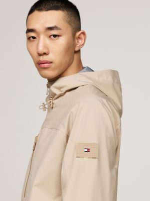 beige windproof hooded jacket for men tommy hilfiger