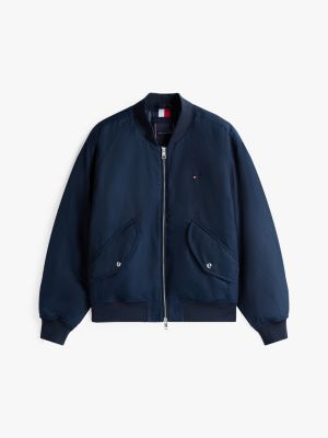 blue water repellent thermal bomber jacket for men tommy hilfiger