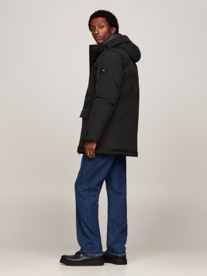 parka rockie imbottito in piuma con cappuccio nero da uomini tommy hilfiger