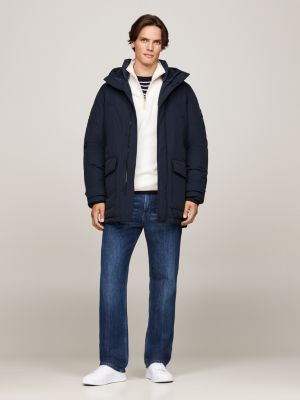 parka rockie imbottito in piuma con cappuccio blu da uomini tommy hilfiger