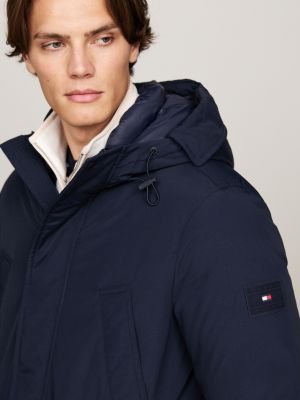 parka rockie en duvet à capuche bleu pour hommes tommy hilfiger