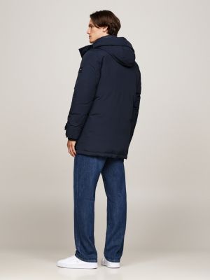 parka rockie en duvet à capuche bleu pour hommes tommy hilfiger