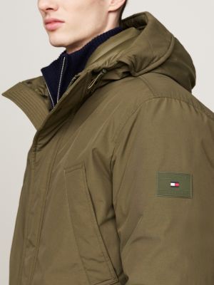 parka rockie imbottito in piuma con cappuccio khaki da uomini tommy hilfiger