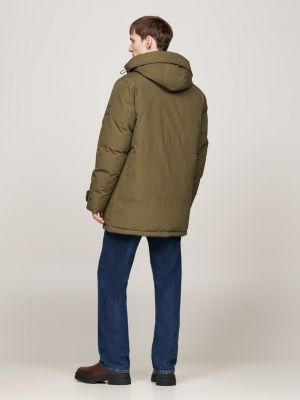 parka rockie imbottito in piuma con cappuccio khaki da uomini tommy hilfiger