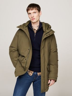 parka rockie en duvet à capuche khaki pour hommes tommy hilfiger