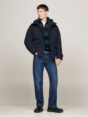 blue down hooded rockie jacket for men tommy hilfiger