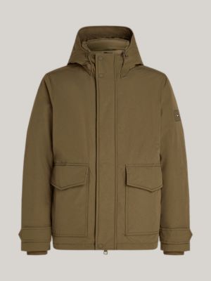 piumino rockie con cappuccio khaki da uomini tommy hilfiger