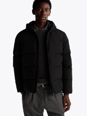 black daunengefüllte puffer-jacke mit kapuze für herren - tommy hilfiger