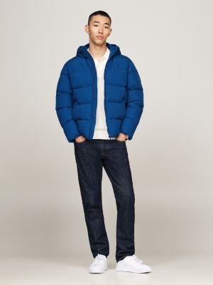 blau daunengefüllte puffer-jacke mit kapuze für herren - tommy hilfiger