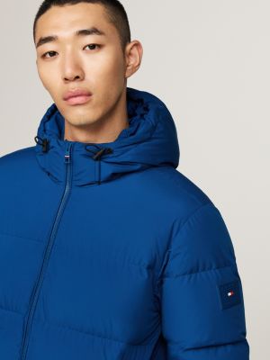 blau daunengefüllte puffer-jacke mit kapuze für herren - tommy hilfiger