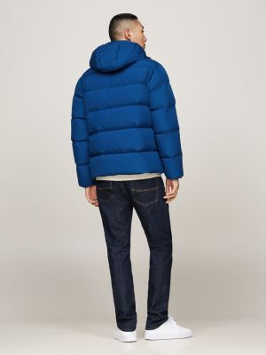 blau daunengefüllte puffer-jacke mit kapuze für herren - tommy hilfiger