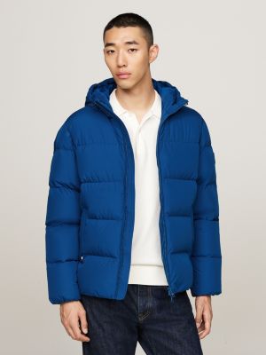 blau daunengefüllte puffer-jacke mit kapuze für herren - tommy hilfiger