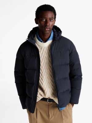 doudoune en duvet à capuche blue pour hommes tommy hilfiger