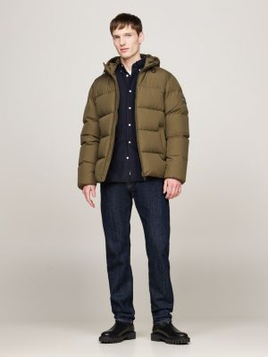 khaki daunengefüllte puffer-jacke mit kapuze für herren - tommy hilfiger