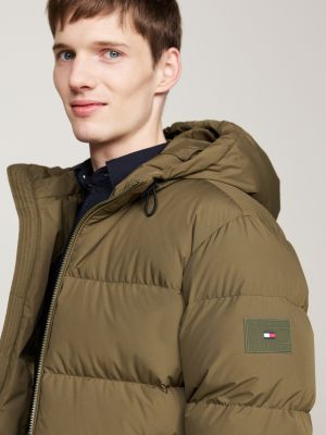 doudoune en duvet à capuche kaki pour hommes tommy hilfiger