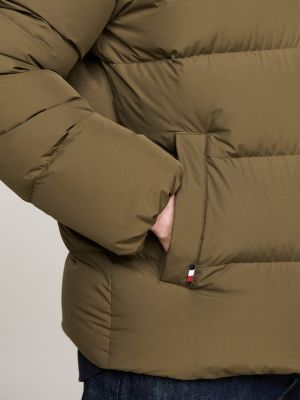 khaki daunengefüllte puffer-jacke mit kapuze für herren - tommy hilfiger