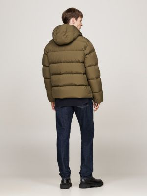 khaki down hooded puffer jacket for men tommy hilfiger